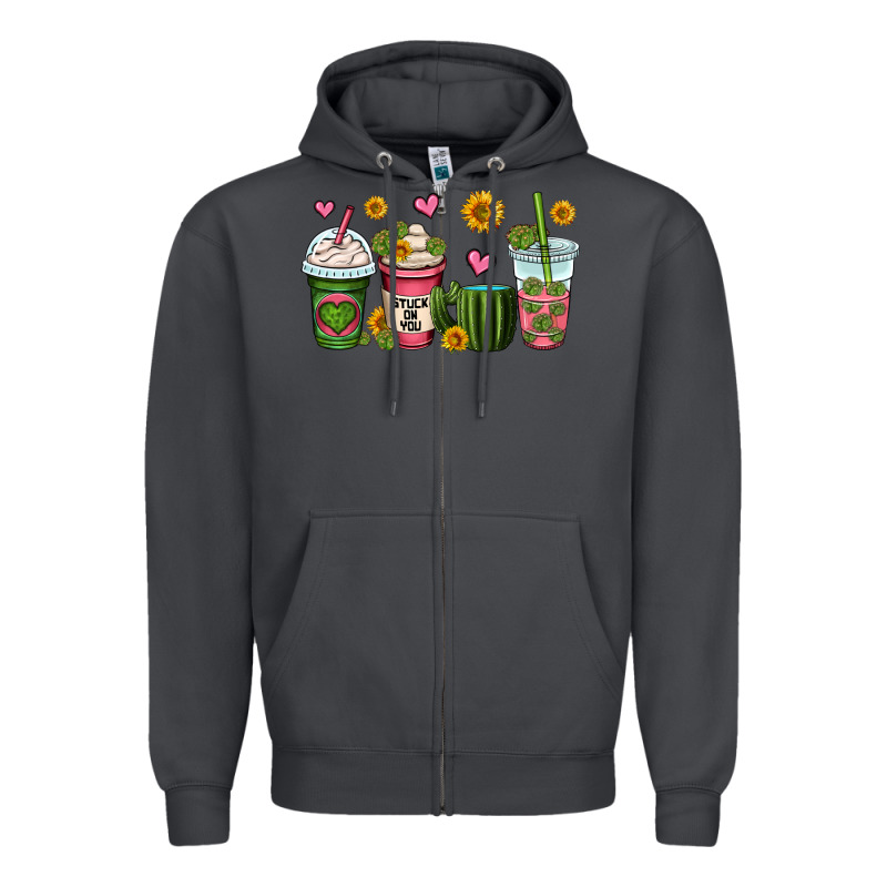 Stuck On You Cactus Coffee Cups Zipper Hoodie by OliviaCreatesArt | Teevron