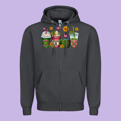 Stuck On You Cactus Coffee Cups Zipper Hoodie Designed By Oliviacreatesart