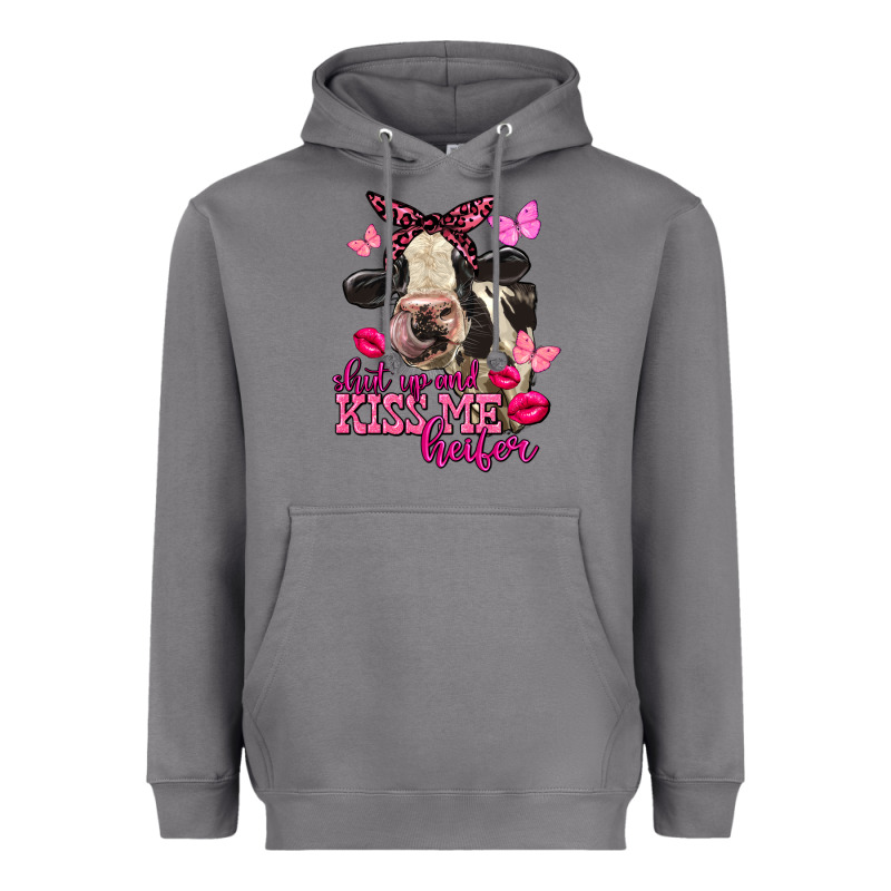 Valentine's Day Shut Up And Kiss Me Heifer Holstein Cow Heavyweight Hoodie by FaDigitalArtStudio | Teevron