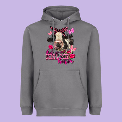 Valentine's Day Shut Up And Kiss Me Heifer Holstein Cow Heavyweight Hoodie Designed By Fadigitalartstudio