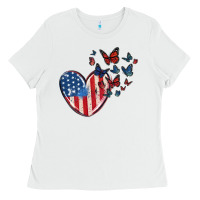 4th Of July American Flag Heart Butterfly Ladies Tee | Teevron