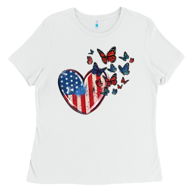 4th Of July American Flag Heart Butterfly Ladies Tee by MaliasSmallBusiness | Teevron