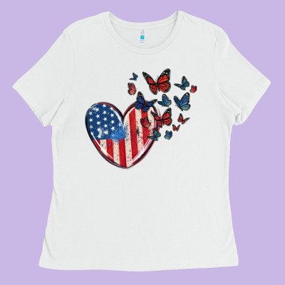 4th Of July American Flag Heart Butterfly Ladies Tee Designed By Maliassmallbusiness