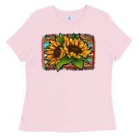 Bubblegum Pink sunflower serape leopard background Ladies Tee - Jasminsmagicworld