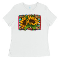 White sunflower serape leopard background Ladies Tee - Jasminsmagicworld