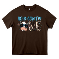 Chocolate Brown holy cow i'm one Heavy Core Tee - MaliasSmallBusiness