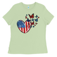 4th Of July American Flag Heart Butterfly Ladies Tee | Teevron