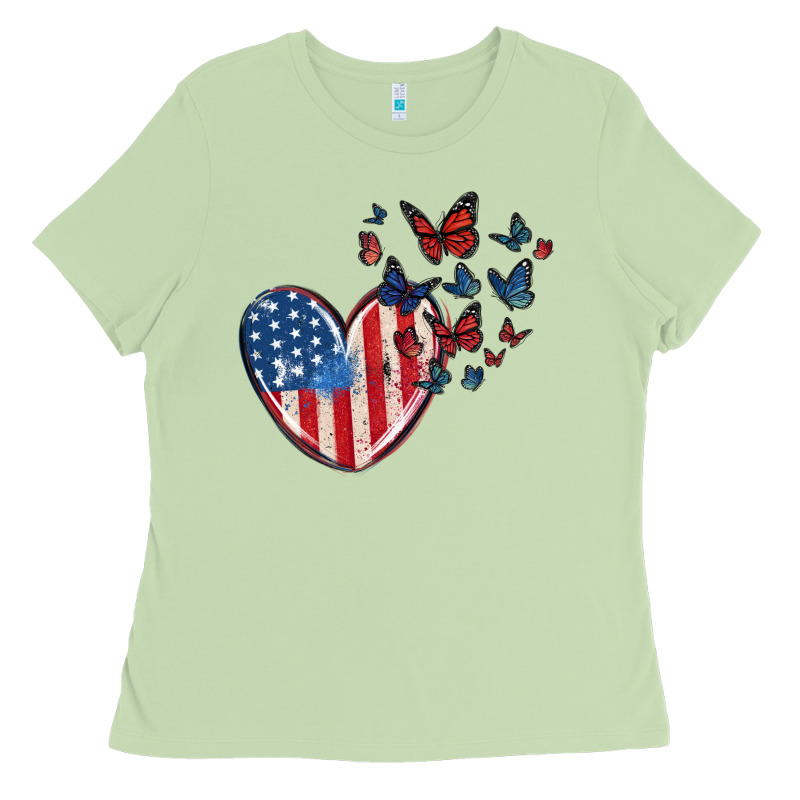 4th Of July American Flag Heart Butterfly Ladies Tee by MaliasSmallBusiness | Teevron