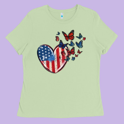 4th Of July American Flag Heart Butterfly Ladies Tee Designed By Maliassmallbusiness