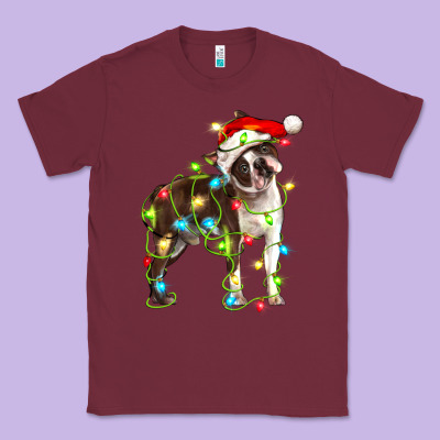 Christmas Chocolate Boston Terrier Classic Tee Designed By Lillyallendesigns