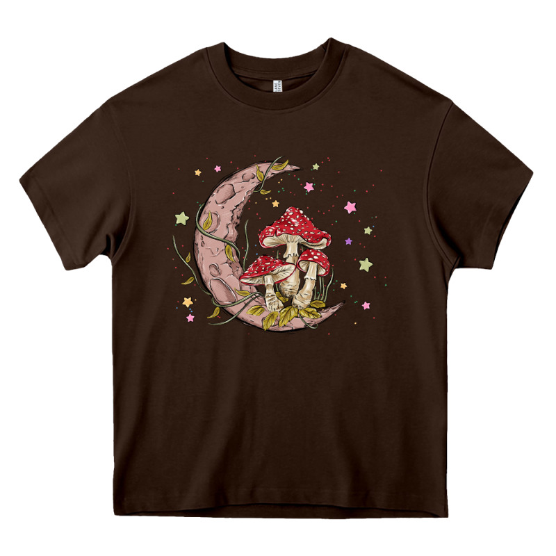 Moon And Mushrooms Heavy Core Tee by MaliasSmallBusiness | Teevron