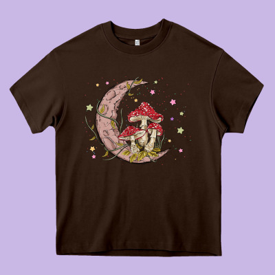 Moon And Mushrooms Heavy Core Tee Designed By Maliassmallbusiness