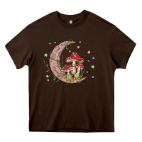 Chocolate Brown moon and mushrooms Heavy Core Tee - MaliasSmallBusiness