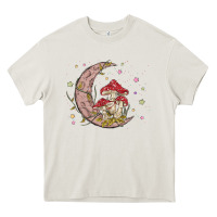 Cream moon and mushrooms Heavy Core Tee - MaliasSmallBusiness