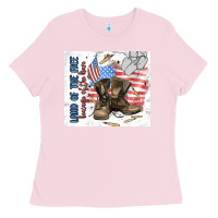 Bubblegum Pink land of the free Ladies Tee - MaliasSmallBusiness