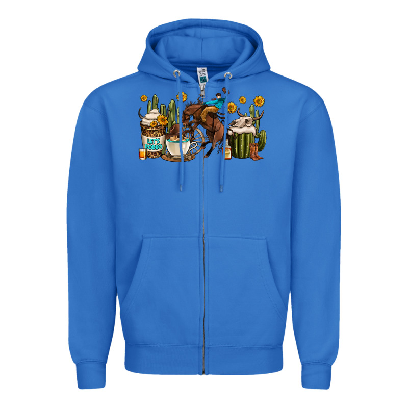 Rodeo Cowboy Coffee Cups Zipper Hoodie by OliviaCreatesArt | Teevron