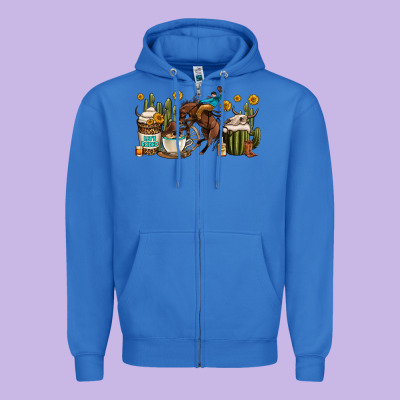 Rodeo Cowboy Coffee Cups Zipper Hoodie Designed By Oliviacreatesart