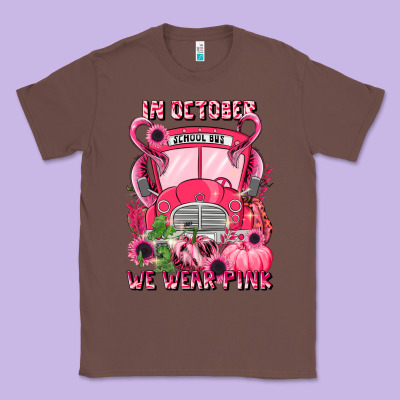 In October We Wear Pink Halloween School Bus Classic Tee Designed By Lillyallendesigns