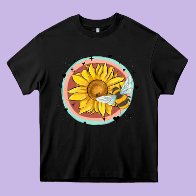 Bee And Sunflower Heavy Core Tee Designed By Maliassmallbusiness