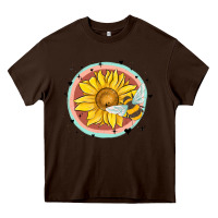 Chocolate Brown bee and sunflower Heavy Core Tee - MaliasSmallBusiness