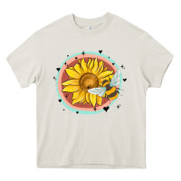 Cream bee and sunflower Heavy Core Tee - MaliasSmallBusiness
