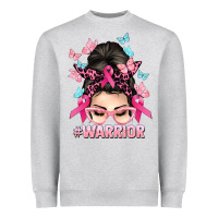 Heather Grey Warrior Cancer messy bun Cancer Awareness Heavyweight Sweatshirt - HowdyJamesFarm