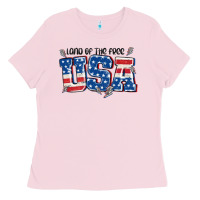 Bubblegum Pink land of the free usa Ladies Tee - MaliasSmallBusiness