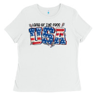 White land of the free usa Ladies Tee - MaliasSmallBusiness
