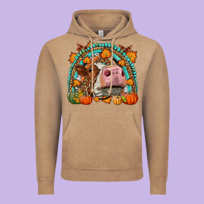 Fall Cow Rainbow Vintage Hoodie Designed By Lillyallendesigns
