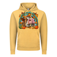 Vintage Mustard Fall Cow Rainbow Vintage Hoodie - LillyAllenDesigns