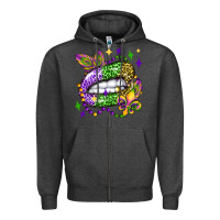 Charcoal Heather mardi gras lip olivia Zipper Hoodie - OliviaCreatesArt