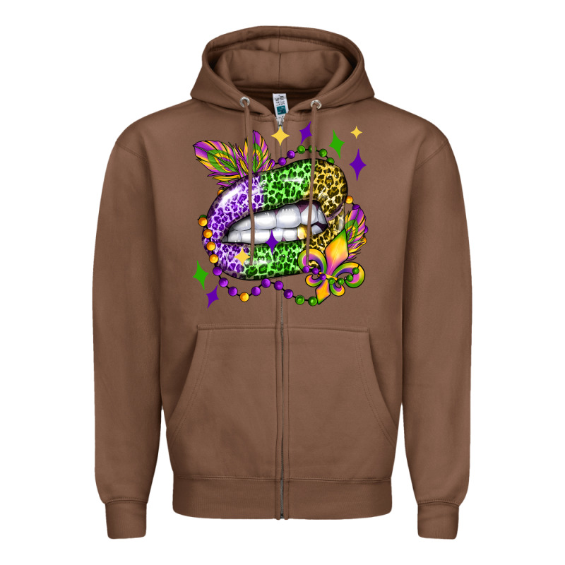 Mardi Gras Lip Olivia Zipper Hoodie by OliviaCreatesArt | Teevron