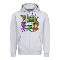 Heather Grey mardi gras lip olivia Zipper Hoodie - OliviaCreatesArt