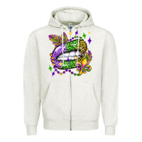 Oatmeal Heather mardi gras lip olivia Zipper Hoodie - OliviaCreatesArt