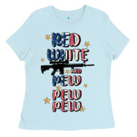 Baby Blue red white and pew pew pew Ladies Tee - MaliasSmallBusiness