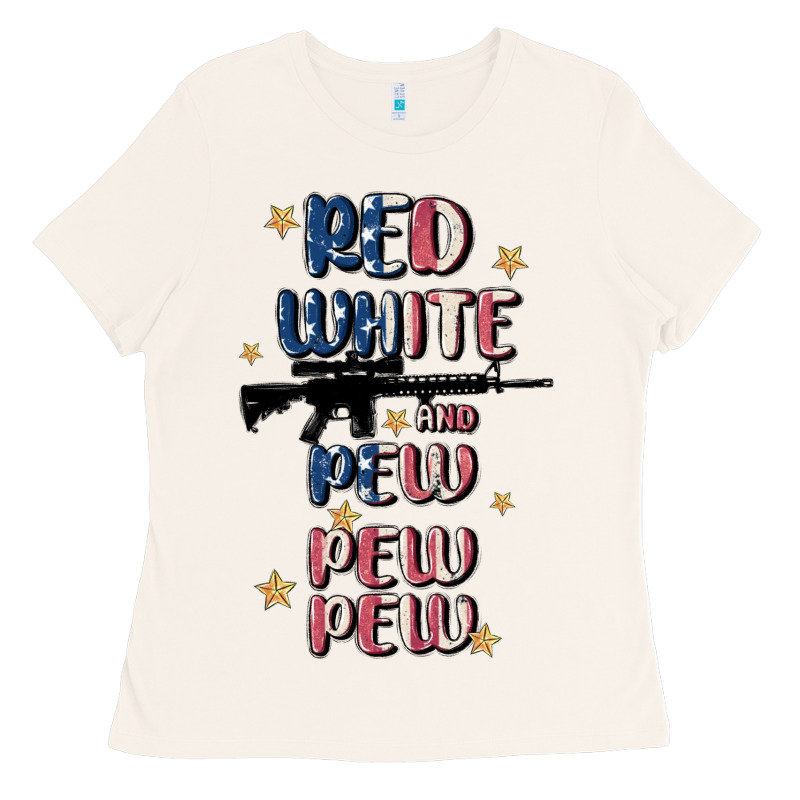 Red White And Pew Pew Pew Ladies Tee by MaliasSmallBusiness | Teevron