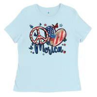 Baby Blue peace love 'merica Ladies Tee - MaliasSmallBusiness