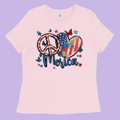 Peace Love 'merica Ladies Tee Designed By Maliassmallbusiness