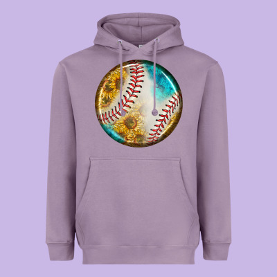 Baseball With Sunflower Round Earrings Heavyweight Hoodie Designed By Bundleandbundleshop