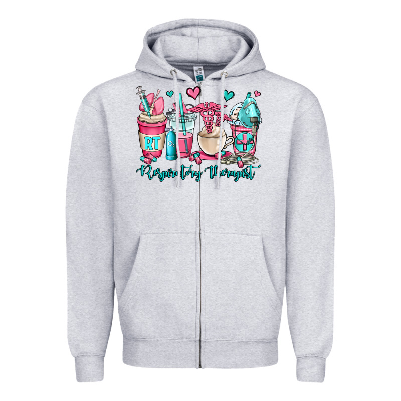Rt Respiratory Therapist Coffee Cups Zipper Hoodie by OliviaCreatesArt | Teevron