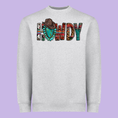 Western Howdy Gemstone Cowboy Hat Heavyweight Sweatshirt Designed By Howdyjamesfarm