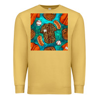 Antique Gold baseball leopard uniform and hotdog with gemstone seamless pattern Premium Sweatshirt - BundleAndBundleShop