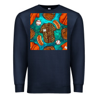 Navy baseball leopard uniform and hotdog with gemstone seamless pattern Premium Sweatshirt - BundleAndBundleShop