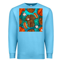 Ocean Blue baseball leopard uniform and hotdog with gemstone seamless pattern Premium Sweatshirt - BundleAndBundleShop