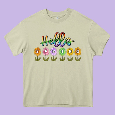 Hello Spring Heavy Core Tee Designed By Maliassmallbusiness