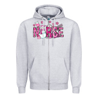 Heather Grey nurse pink christmas Zipper Hoodie - OliviaCreatesArt