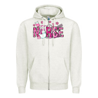 Oatmeal Heather nurse pink christmas Zipper Hoodie - OliviaCreatesArt