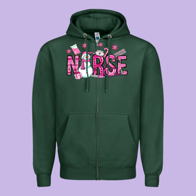 Nurse Pink Christmas Zipper Hoodie Designed By Oliviacreatesart