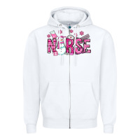 White nurse pink christmas Zipper Hoodie - OliviaCreatesArt
