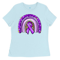Baby Blue awerenes ribbon  rainbow Ladies Tee - MaliasSmallBusiness